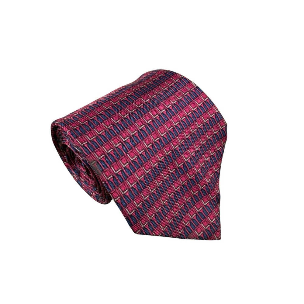 Hermes 934 IA Red Blue Geomteric Pure Silk‎ Mens Tie 3.5 Inch Width